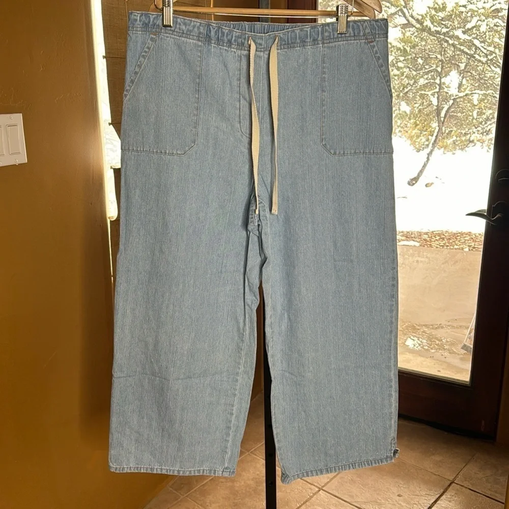 Moda International Vintage Wide Leg Cropped Jeans Size 14 Chambray Denim